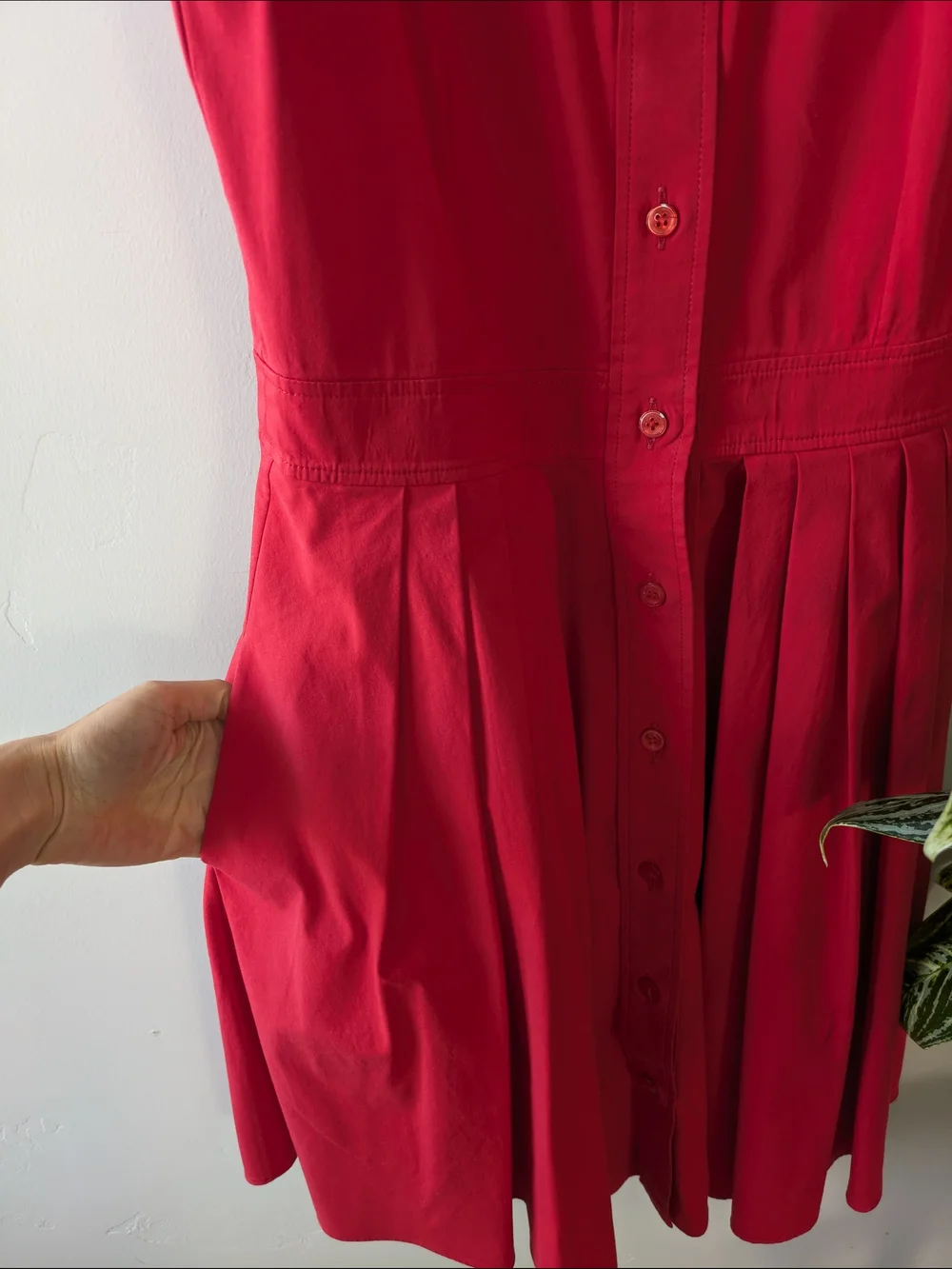 Michael Kors Sleeveless Button-Front Red Shirt Dress